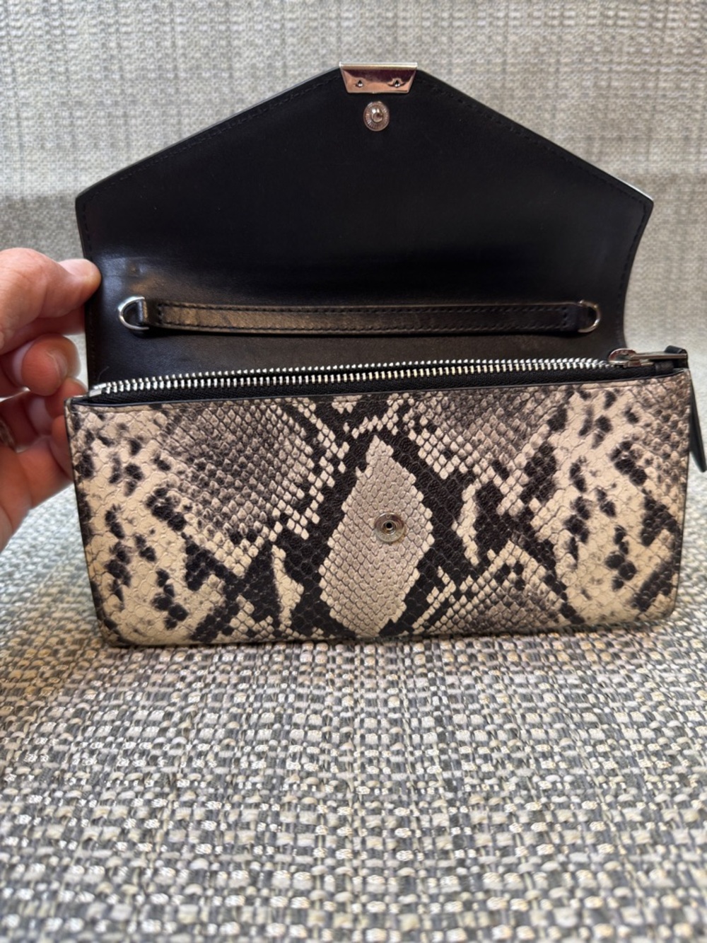 ALL SAINTS Genuine Calf Leather Chain Wallet Snake Skin-Like Cow Leather. - Picture 4 of 11